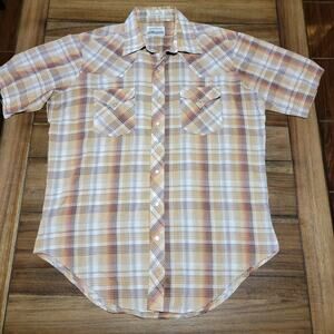 VINTAGE Plainsman Brown Plaid Classic Western Shirt Pearl Snap - Size 16 1/2